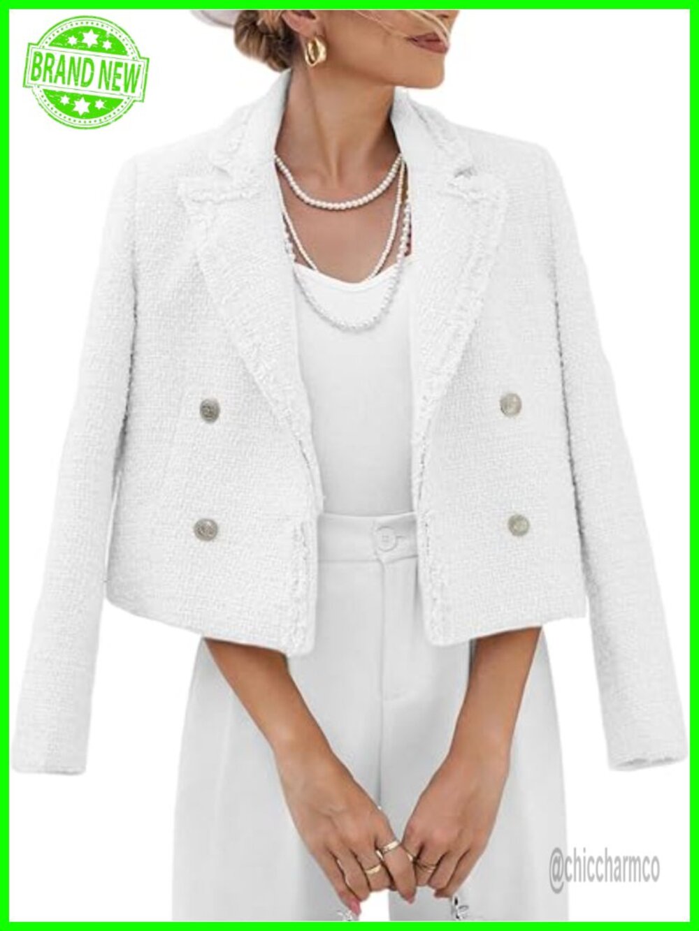 Tweed Blazer Jacket with Pockets Fully Lined Casual Cute Coat